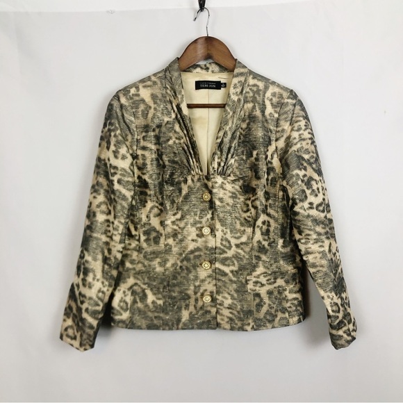 Rickie Freeman Teri Jon Metallic Leopard Animal Print Blazer Size 10 - Picture 1 of 13